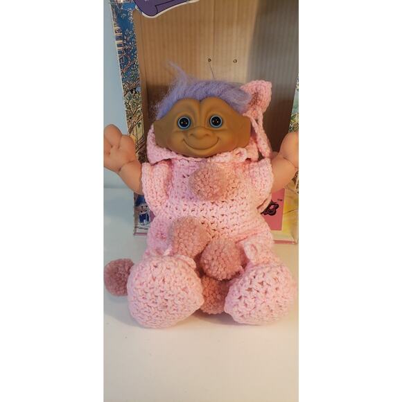 1991 Treasure Troll Tot 14" Doll Bellybutton Wishstone Pink Pig Outfit Vintage - Picture 2 of 13